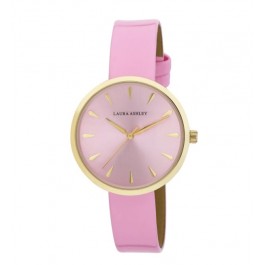Laura Ashley Womens Gold Round Case With Pink Strap Watch
