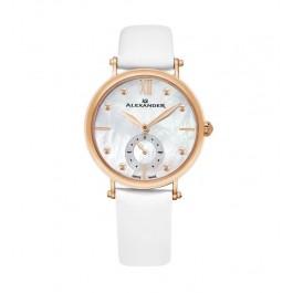 Alexander Women's Swiss Made Roxana White Satin Leather Strap Watch