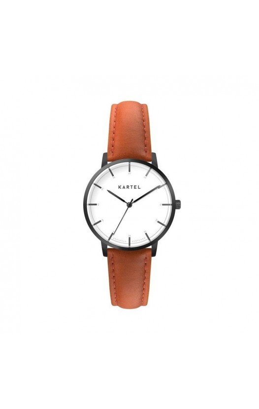 ISLA 34MM ORANGE LEATHER STRAP WATCH