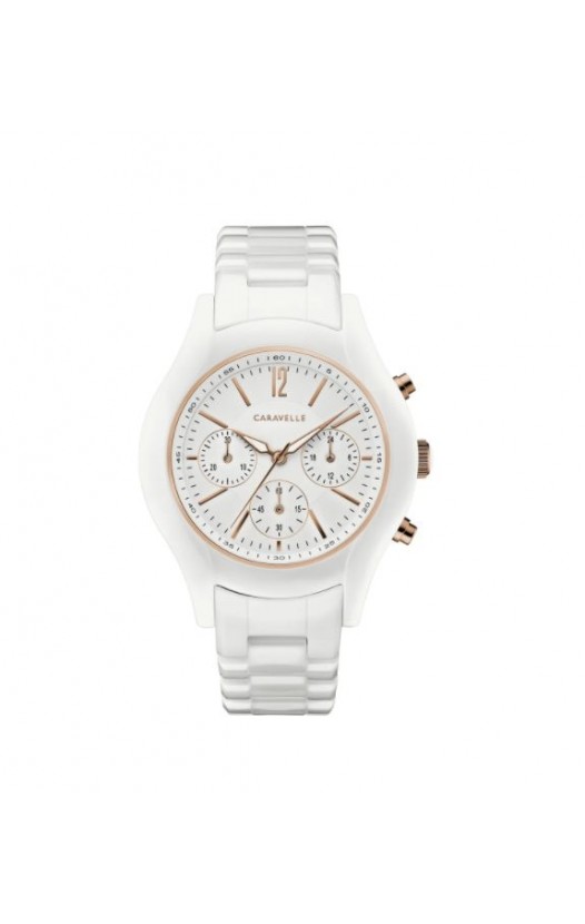 Caravelle Designed by Bulova Women's 45L174 White Ceramic Chrono Bracelet Watch