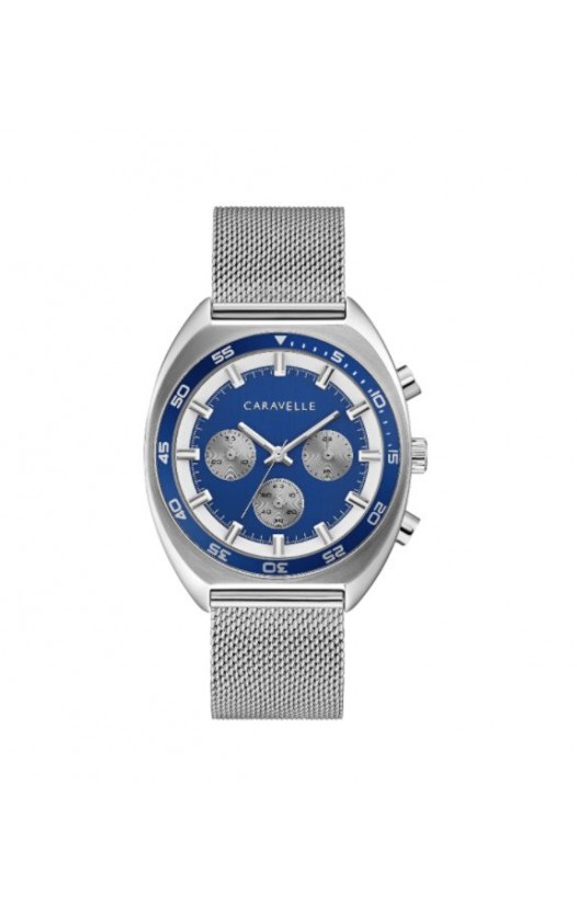 Caravelle by Bulova Mens 43K100 Stainless Chrono Blue Dial Interchangeable Bracelet Watch