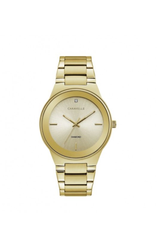Caravelle by Bulova Mens 44D100 Gold-Tone Stainless Diamond Accent Bracelet Watch