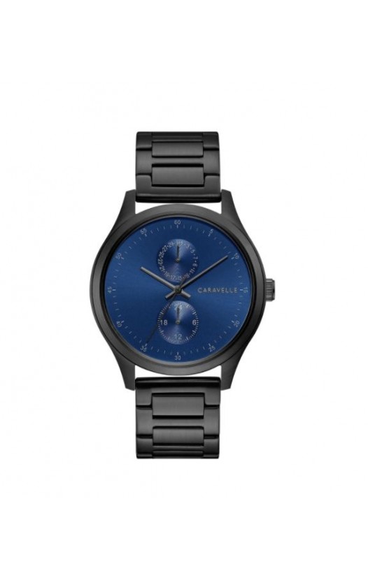 Caravelle by Bulova Mens 45C116 Black IP Stainless Multifunction Blue Dial Bracelet Watch