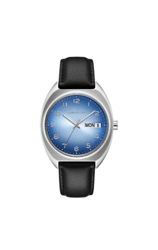 Caravelle by Bulova Mens 43C119 Retro Stainless Blue Dial Black Leather Strap Watch