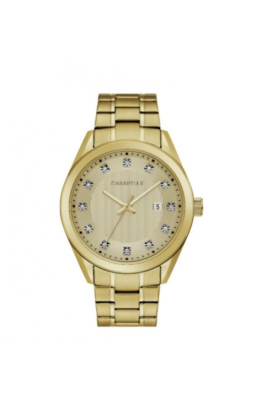 Caravelle by Bulova Mens 44B125 Gold-Tone Stainless Crystal Accent Bracelet Watch
