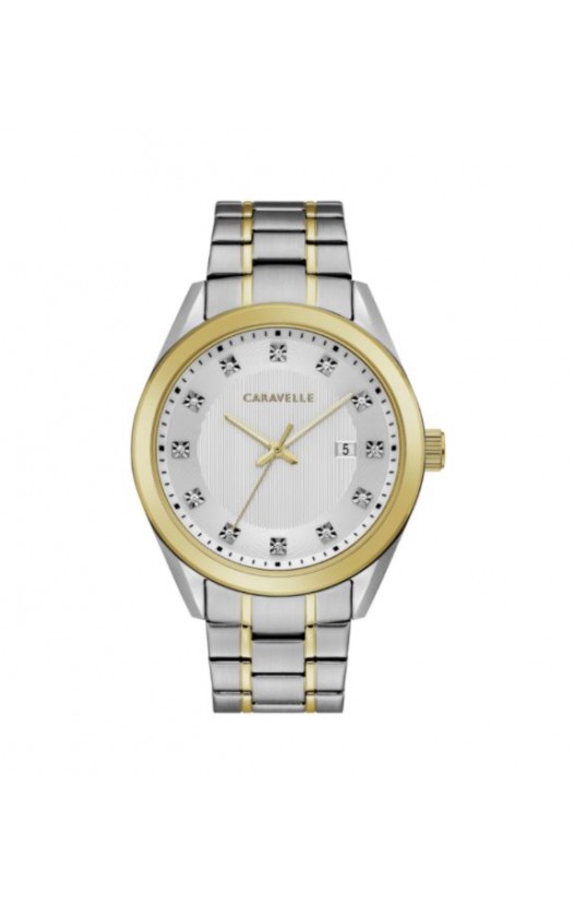 Caravelle by Bulova Mens 45B154 Two-Tone Stainless Crystal Accent Bracelet Watch