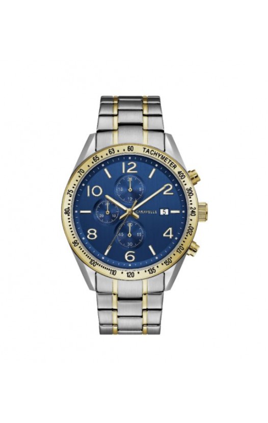 Caravelle by Bulova Mens 45B152 Two-Tone Stainless Chrono Blue Dial Bracelet Watch