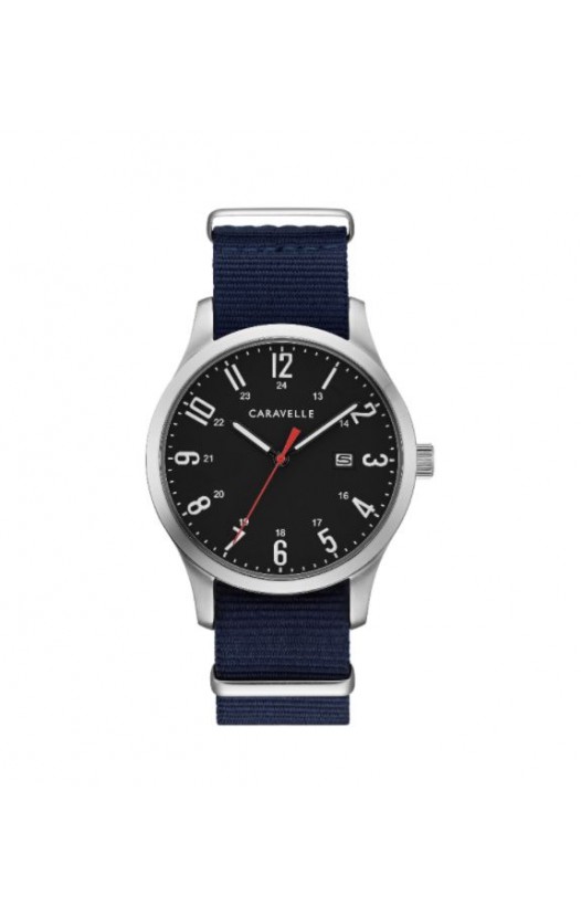 Caravelle Designed by Bulova Men's 43B160 Black Dial Interchangable Nylon Strap Watch