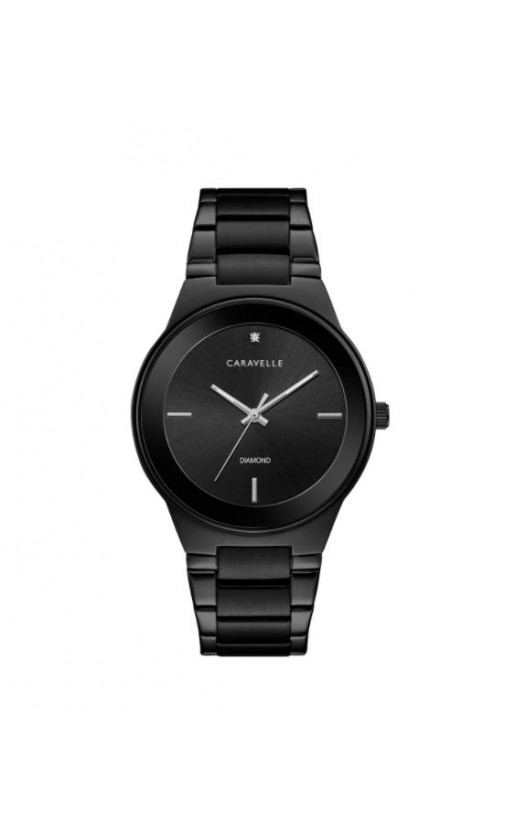 Caravelle Designed by Bulova Men's 45D108 Modern Diamond Accent Black Stainless Bracelet Watch