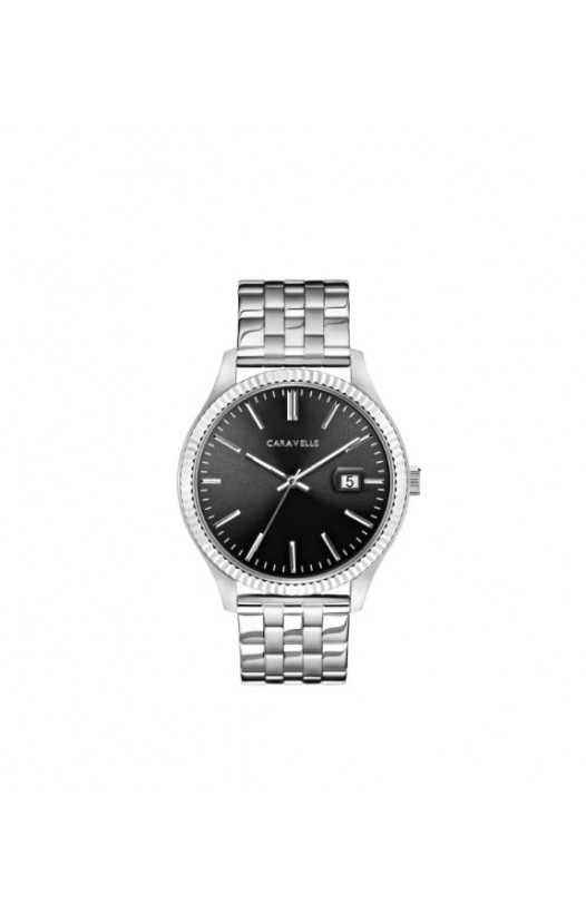 Caravelle Designed by Bulova Men's 43B157 Coin Edge Stainless Grey Dial Bracelet Watch
