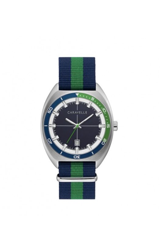Caravelle by Bulova Mens 43B169 NATO Navy and Green Nylon Strap Watch