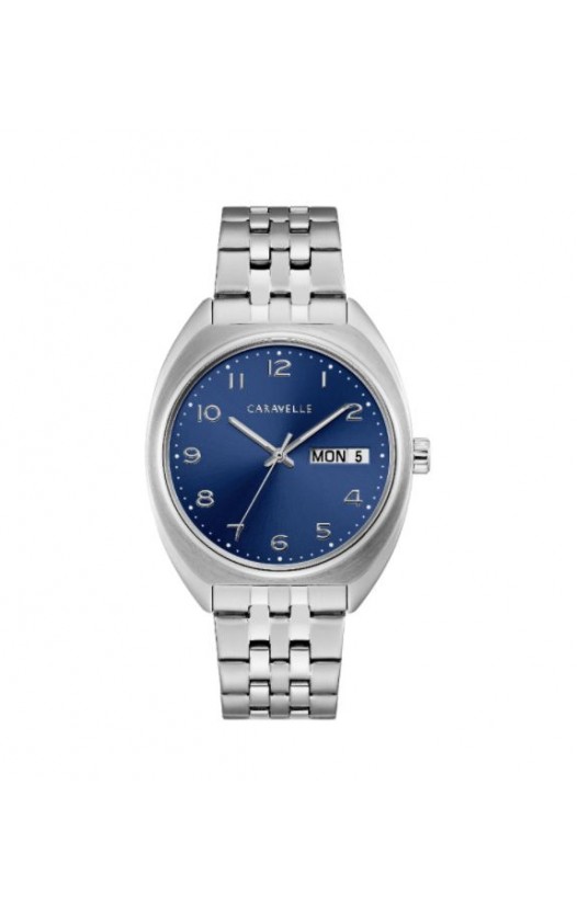 Caravelle by Bulova Mens 43C120 Retro Stainless Blue Dial Bracelet Watch