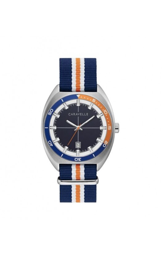 Caravelle by Bulova Mens 43B166 NATO Navy and Orange Nylon Strap Watch