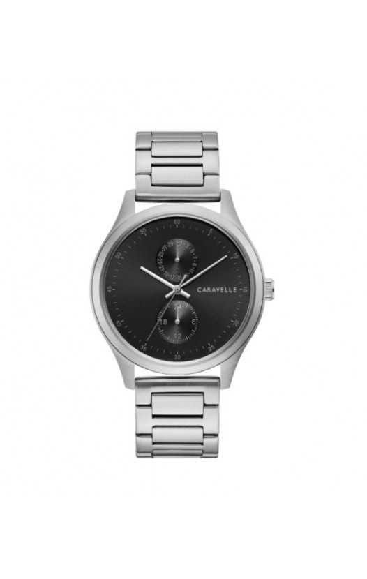 Caravelle by Bulova Mens 43C121 Stainless Multifunction Black Dial Bracelet Watch