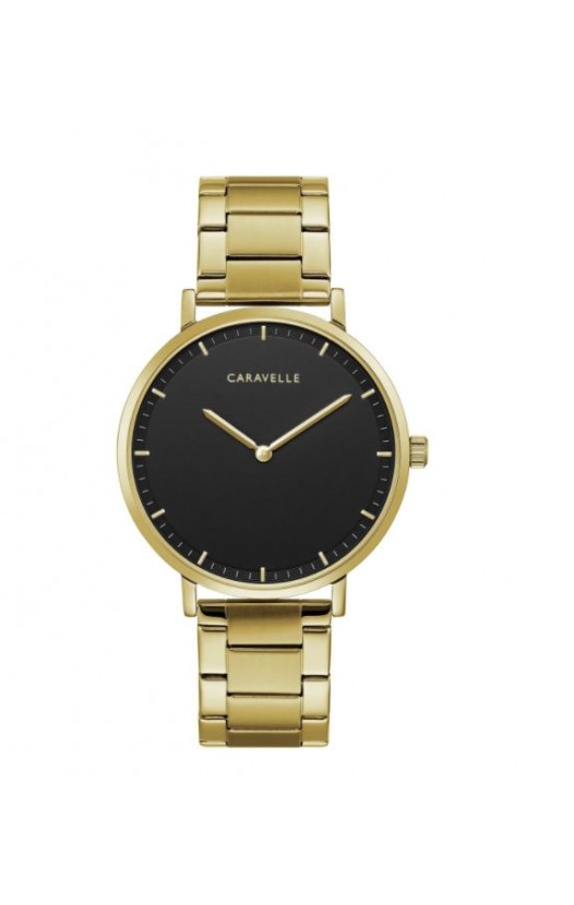 Caravelle by Bulova Mens 44A112 Gold-Tone Black Dial Bracelet Watch