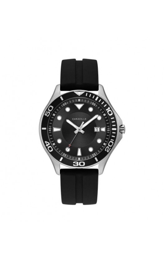 Caravelle Designed by Bulova Men's 43B154 Black Dial Black Silicone Strap Sport Watch