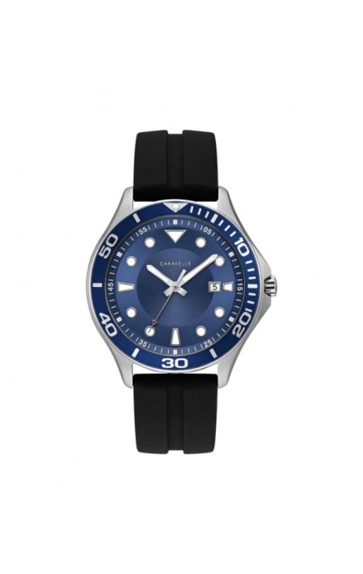 Caravelle Designed by Bulova Men's 43B155 Blue Dial Black Silicone Strap Sport Watch