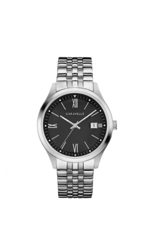 Caravelle Designed by Bulova Women's 43M115 Coin Edge Stainless Black Dial Bracelet Watch