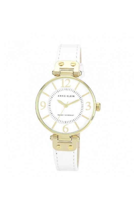 Anne Klein Women's Steel and White Leather Strap Watch