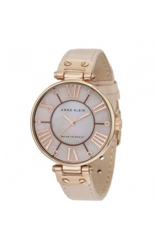 Anne Klein Women's 10-9918RGLP Round Beige Leather Strap Watch