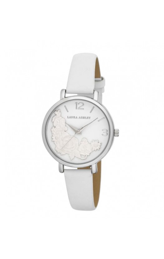 Laura Ashley Womens Silver Round Floral Bounty Strap Watch