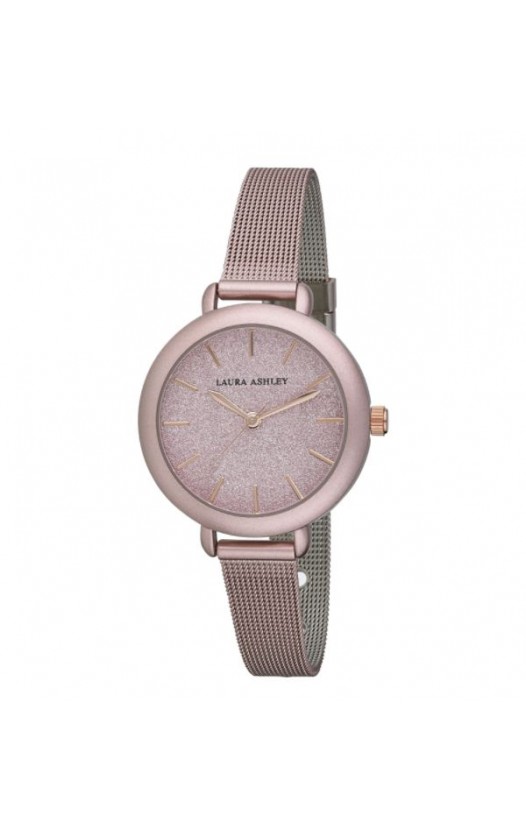 Laura Ashley Womens LA31069PK Glitz Sparkle Dial Spray Pink Mesh Band Watch