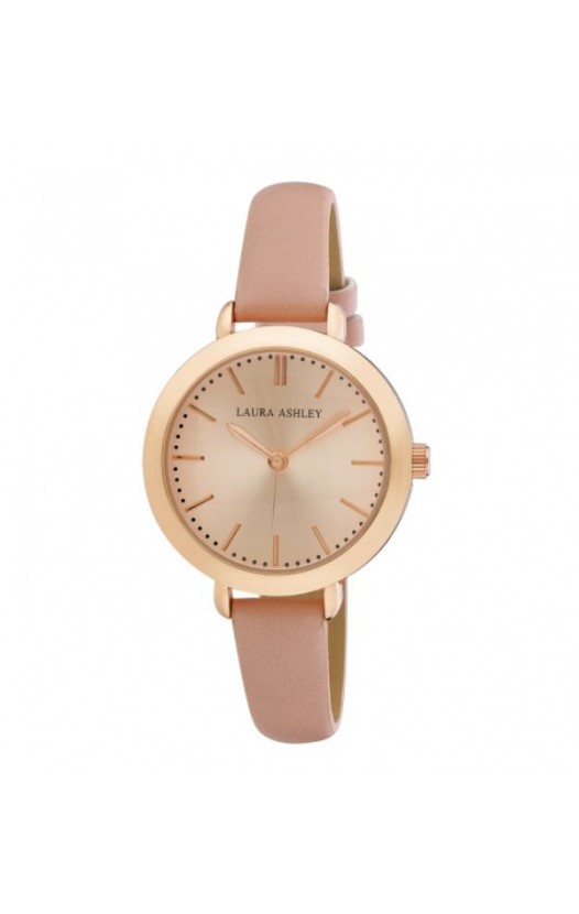 Laura Ashley Ladies Round Rose Gold Case with a Pink Strap Watch