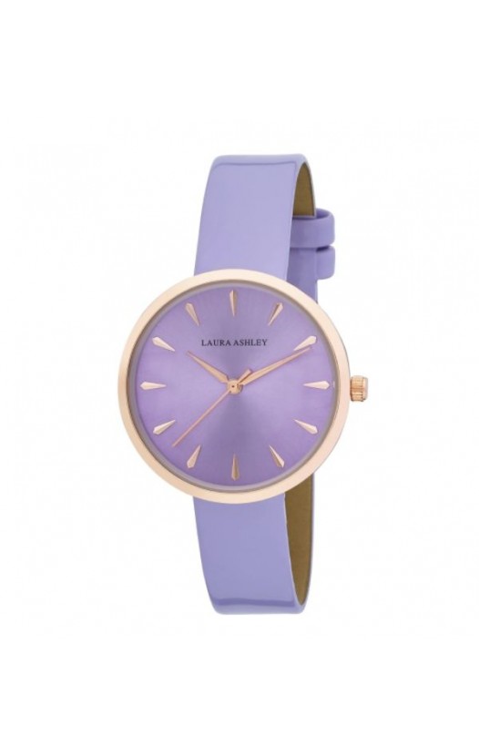 Laura Ashley Womens Rosegold Round Case With Purple Strap Watch