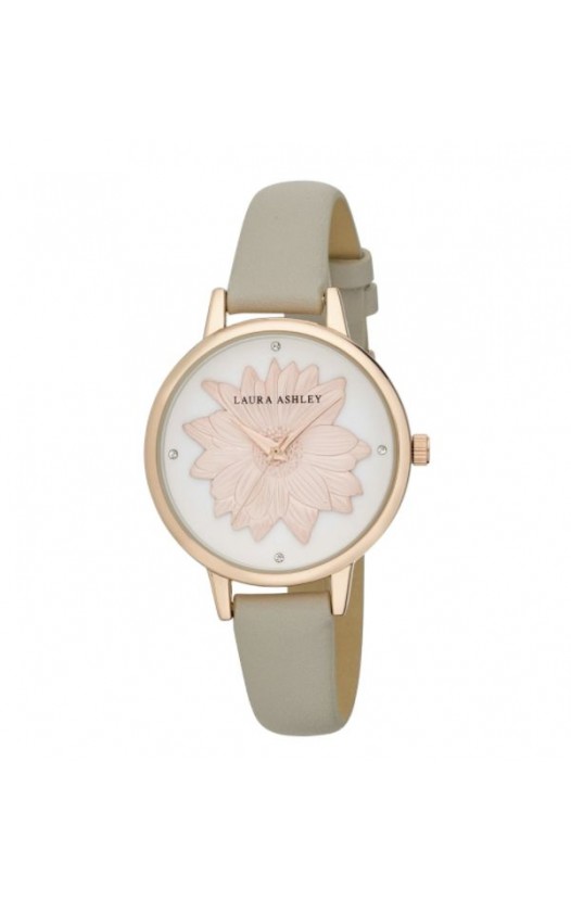 Laura Ashley Womens Rosegold Round "Flower" Dial Strap Watch
