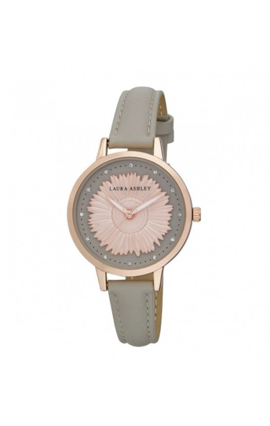 Laura Ashley Womens Rosegold Round "Sunflower" Dial Strap Watch