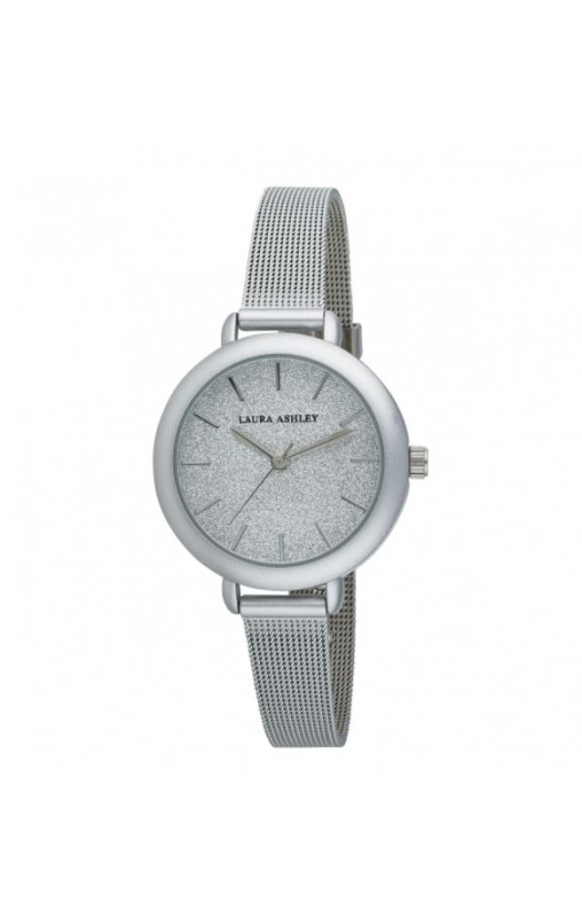 Laura Ashley Womens LA31069SS Glitz Sparkle Dial Spray Silver Mesh Band Watch