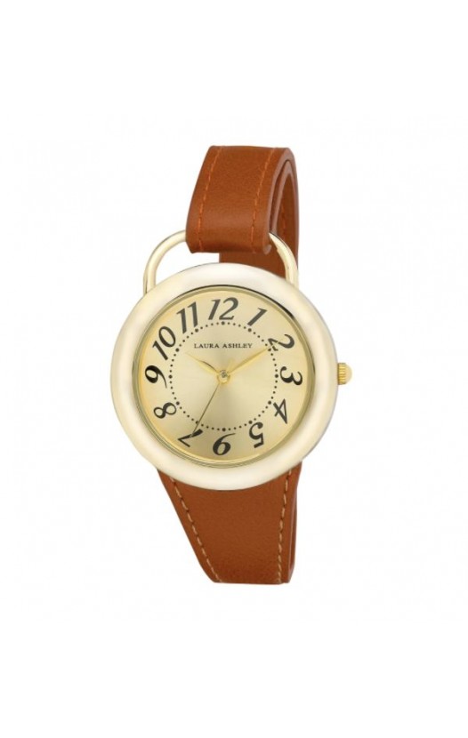 Laura Ashley Women's LA31030RG Tan Band Sunray Dial Sterrup Case Push Pin Closure Watch
