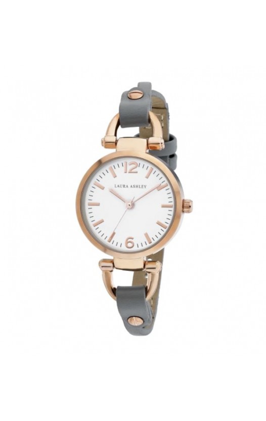 Laura Ashley Rosegold Ladies White Dial Analog Display Twisted Band Round Watch
