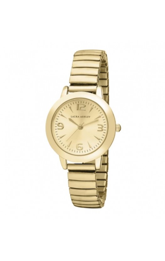 Laura Ashley Gold Women's Round Expandable Stainless Steel Bracelet Watch