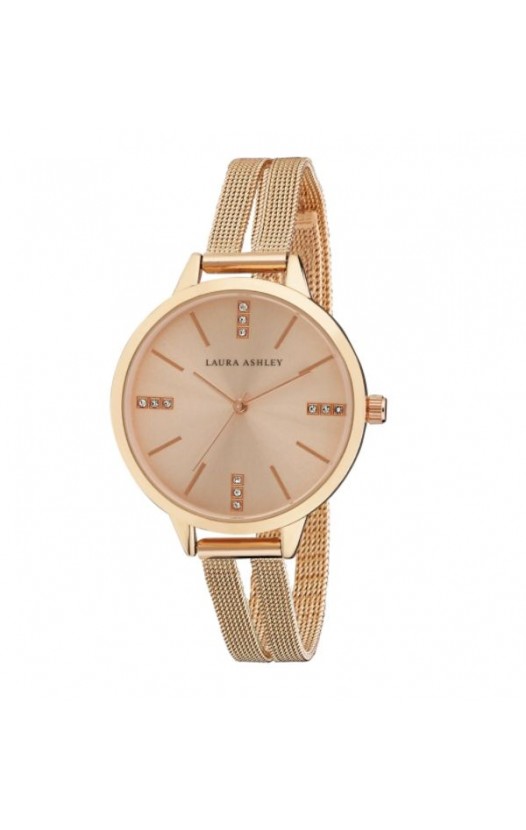 Laura Ashley Rose Gold Split Mesh Band Sunray Dial Watch