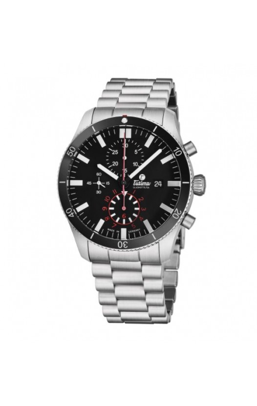 Tutima Men's 6401-02 'Grand Flieger' Black Dial Stainless Steel Chronograph German Mechanical Automatic Watch