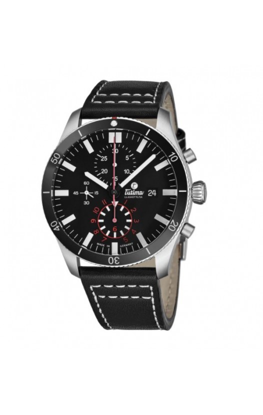 Tutima Men's 6401-01 'Grand Flieger' Black Dial Black Leather Chronograph German Mechanical Automatic Watch