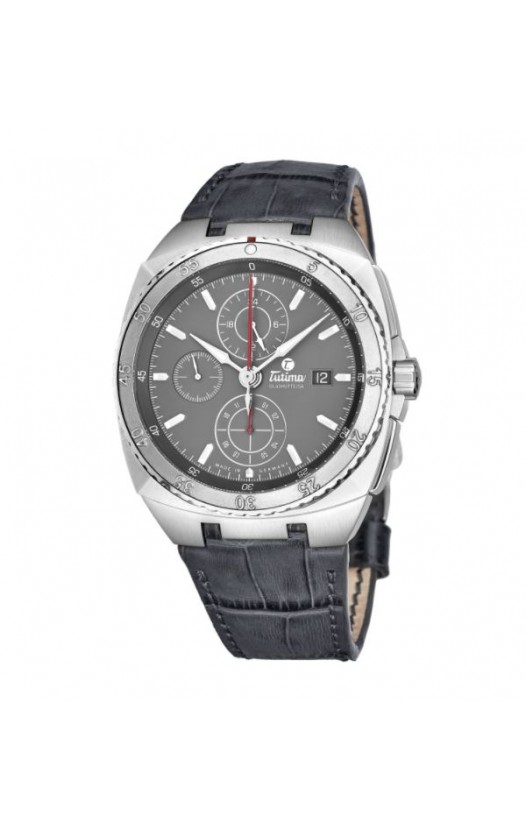 Tutima Men's 6422-22 'Saxon One' Grey Dial Grey Leather Strap Chronograph German Mechanical Automatic Watch