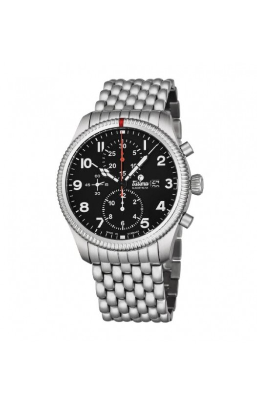 Tutima Men's 6402-02 'Grand Flieger' Black Dial Stainless Steel Chronograph German Mechanical Automatic Watch