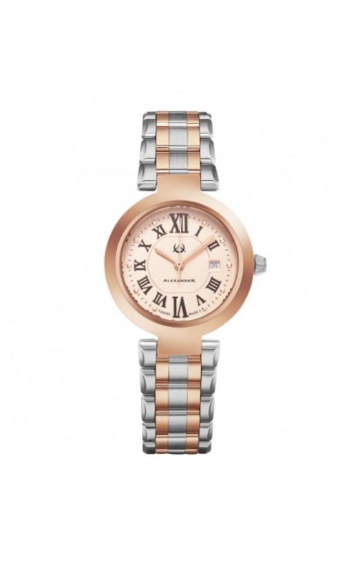 Alexander Women's Swiss Made Niki Two Tone Satinless Steel Link Bracelet Watch
