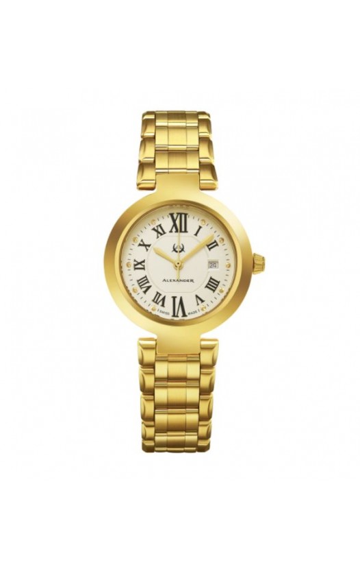 Alexander Women's Swiss Made Niki Gold Tone Stainless Steel Link Bracelet Watch