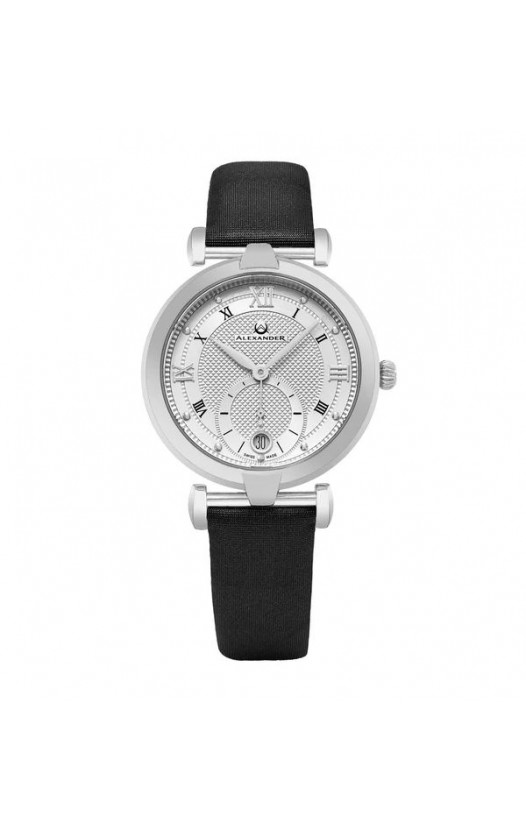 Alexander Women's Swiss Made Olympias Black Satin Leather Strap Watch