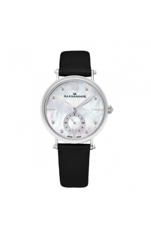 Alexander Women's Swiss Made Roxana Black Satin Leather Strap Watch