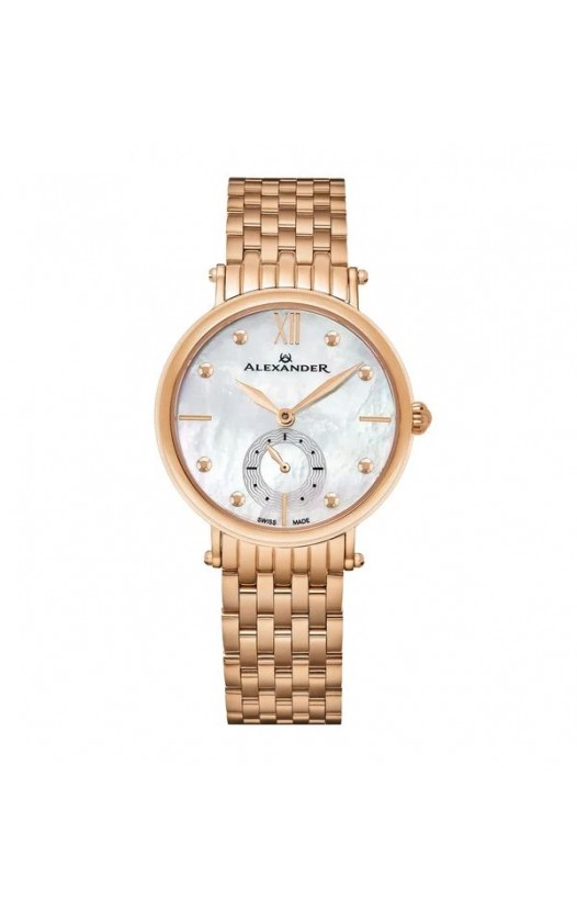 Alexander Women's Swiss Made 'Roxana' Rose Tone Stainless Steel Link Bracelet Watch