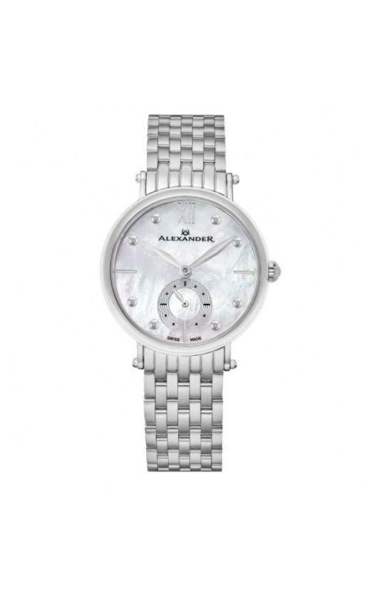 Alexander Women's Swiss Made 'Roxana' Stainless Steel Link Bracelet Watch