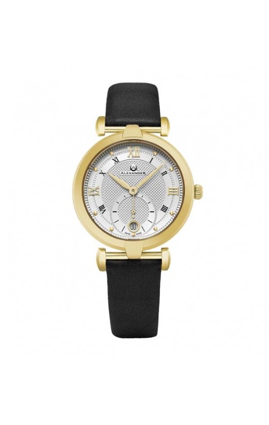 Alexander Women's Swiss Made Olympias Black Satin Leather Strap Watch