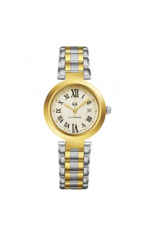 Alexander Women's Swiss Made Niki Two Tone Stainless Steel Link Bracelet Watch