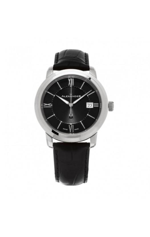 Alexander Men's 'Macedon' Black Dial Black Leather Strap Date Swiss Quartz Heroic Watch