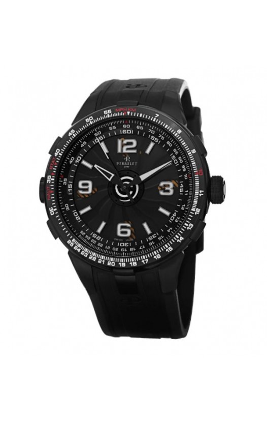 Perrelet Men's A1086/1 'Turbine Pilot' Black Dial Black Rubber Strap Slide Rule Automatic Watch
