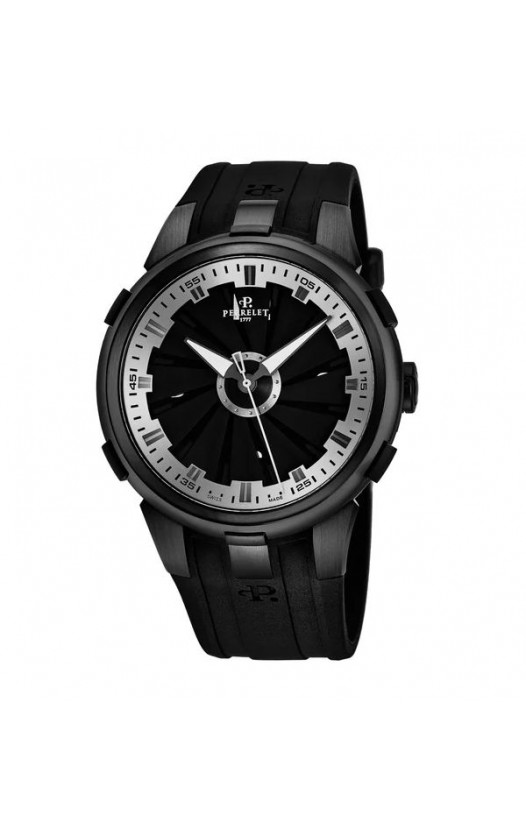 Perrelet Men's A1051/10 'Turbine XL' Black Dial Black Rubber Strap Automatic Watch